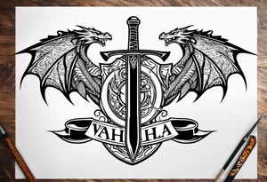 Valhalla fire sword shield dragon tattoo idea