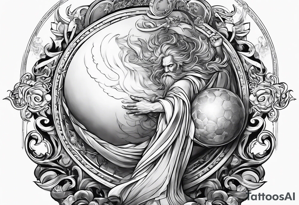 god holding up giant ball tattoo idea
