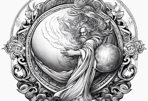 god holding up giant ball tattoo idea