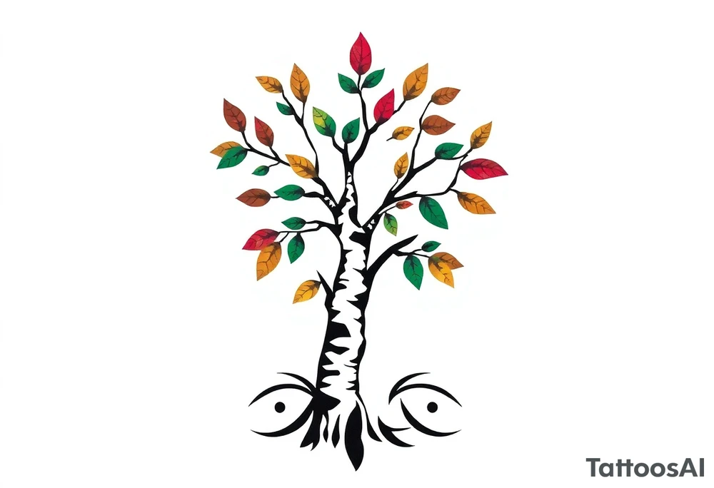 birch tree with coloured leaves tattoo idea