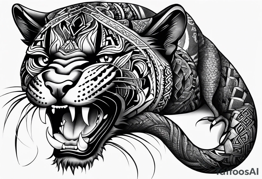 aztec black jaguar with snake tattoo idea