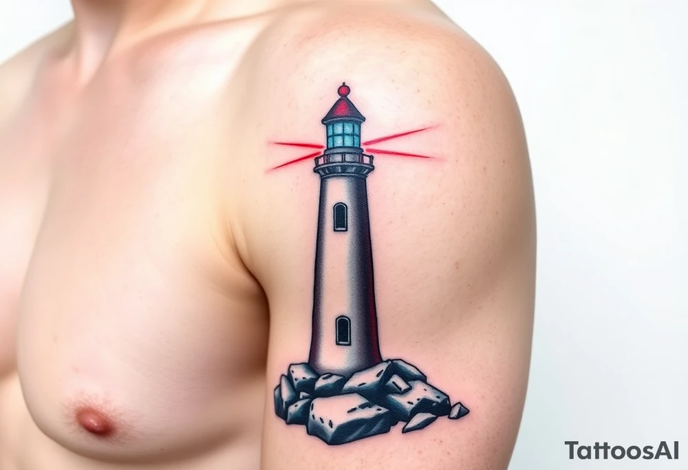 A Lighthouse with a Scripture (only red , blue and black are possible colors) tattoo idea