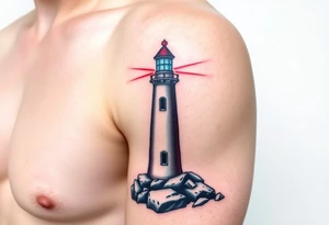 A Lighthouse with a Scripture (only red , blue and black are possible colors) tattoo idea