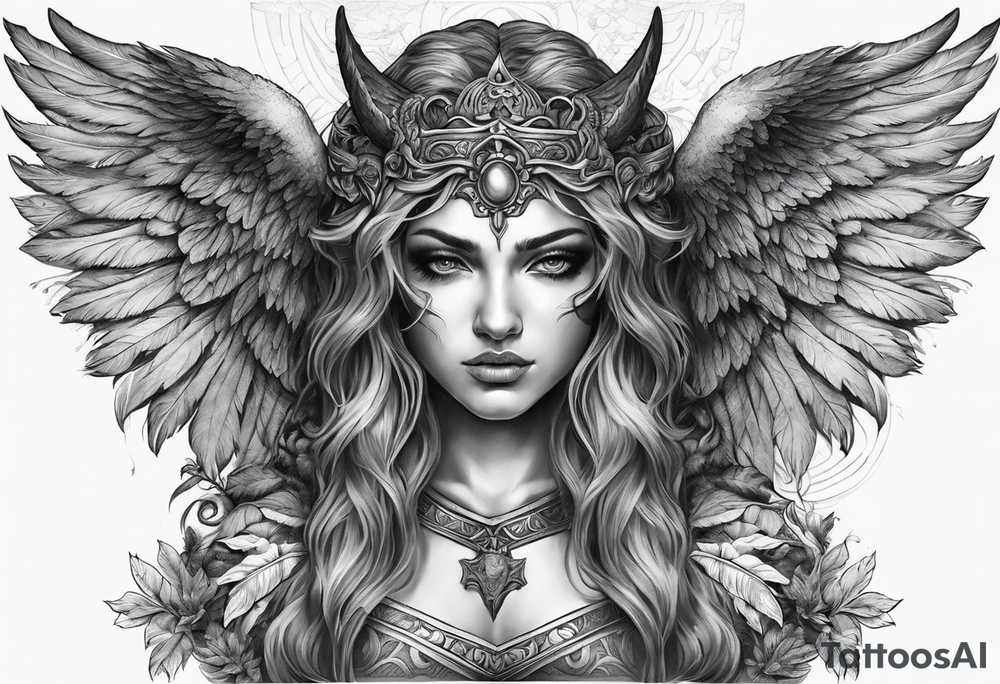 Creepy half angel half demon, make it more like Greek mythology tattoo idea