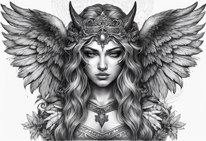 Creepy half angel half demon, make it more like Greek mythology tattoo idea