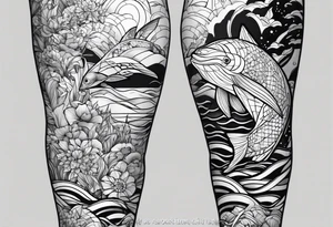 Ocean life full leg sleeve male geometric tattoo idea