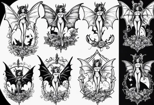 Fairy standing on top of bat tattoo idea