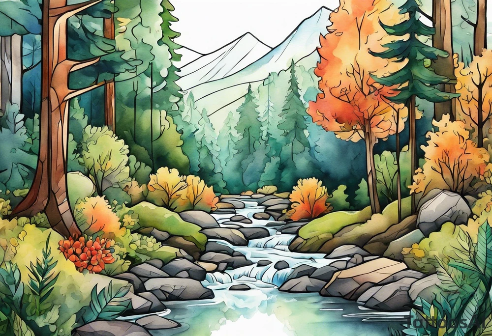 forest, lineswork tattoo idea