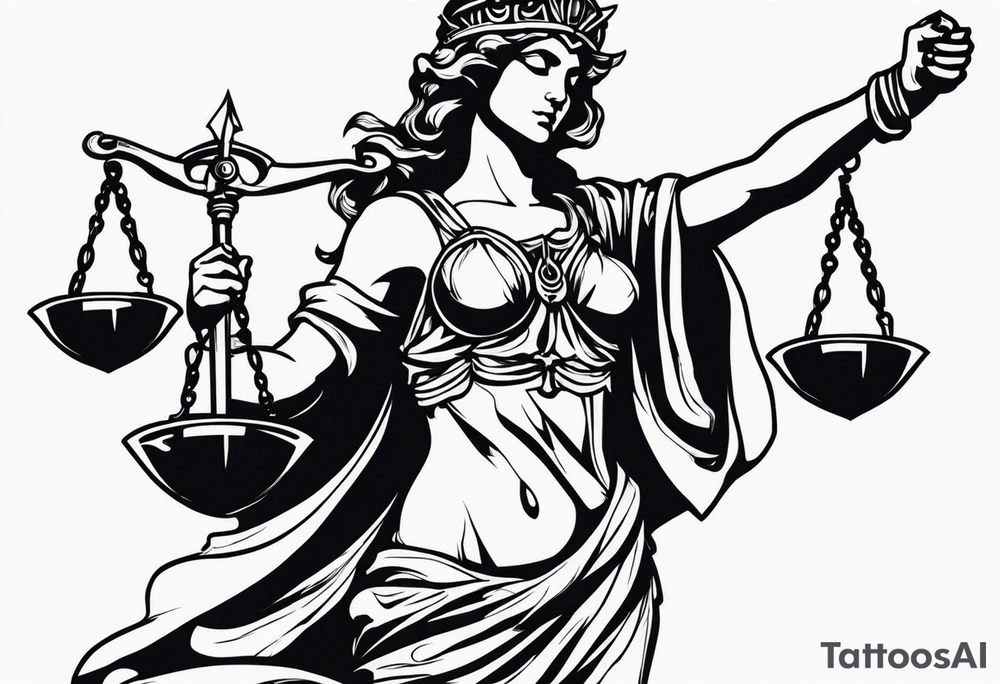 Back and gray lady justice tattoo idea