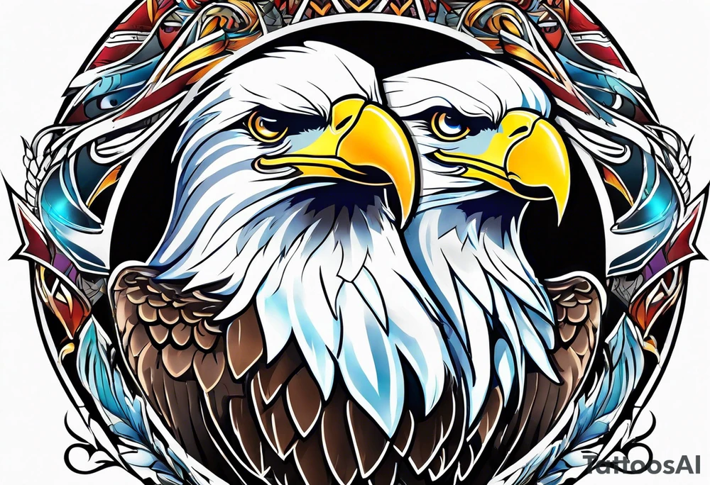 two bald eagles around a heart tattoo idea
