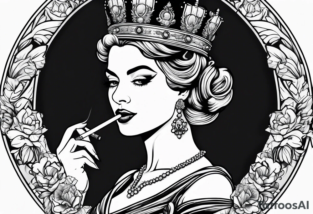 queen of england smoking cigarette tattoo idea
