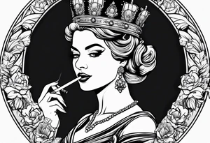 queen of england smoking cigarette tattoo idea