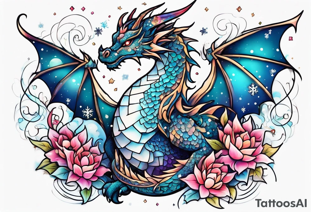 Constellation, dragon kawaii young ,snowflake tattoo idea