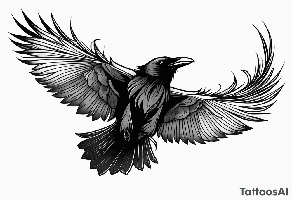 black raven roaring in the sky tattoo idea