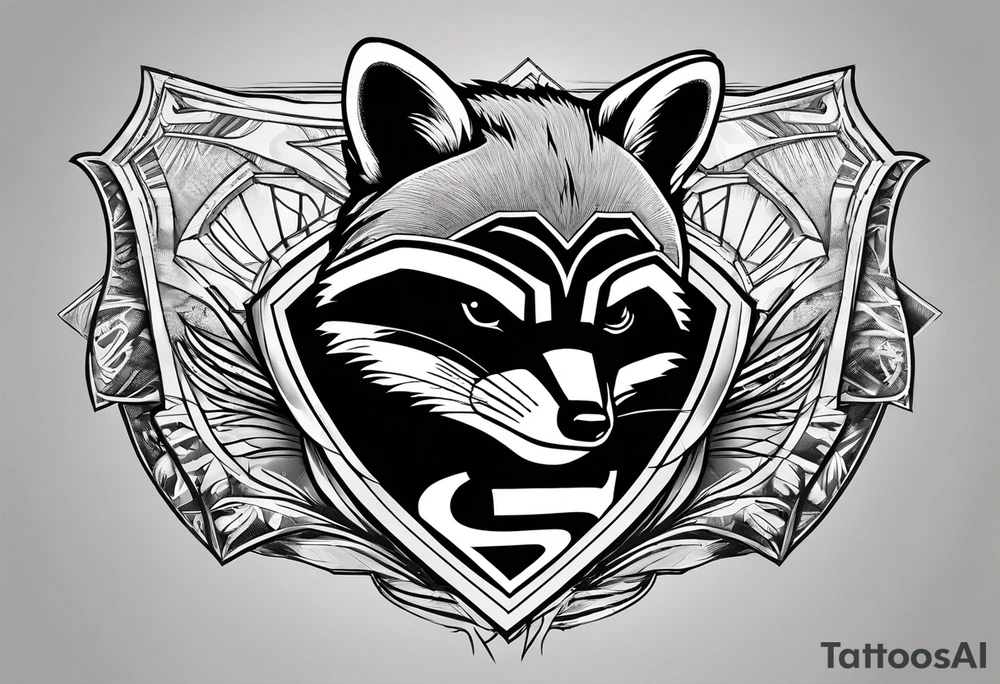 raccoon wearing a Superman hoodie tattoo idea
