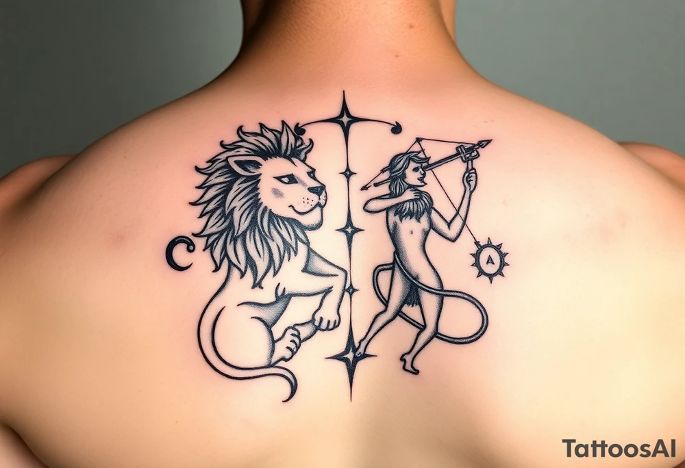 Leo zodiac sign and Sagittarius together tattoo idea