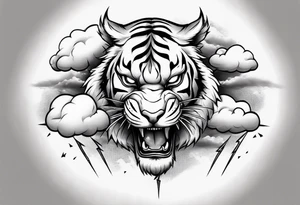 A mythical tiger forearm sleeve tattoo, with lightning and clouds filling the area tattoo idea