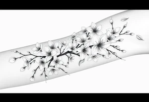 delicate cherry blossoms swirling in spring breeze with petals tattoo idea