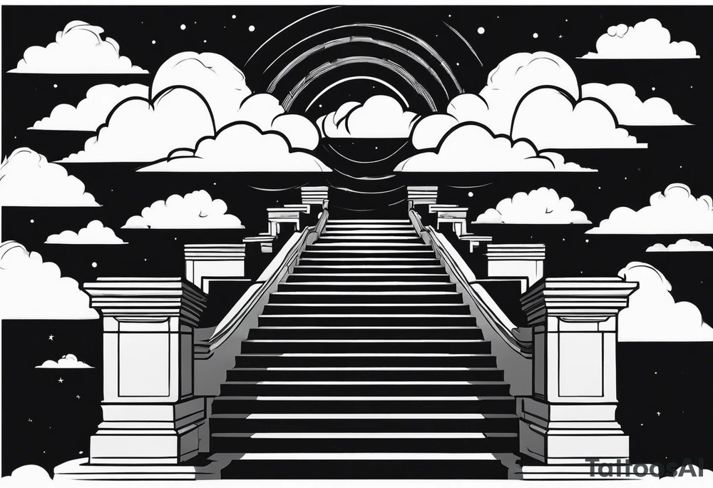 Staircase that leads through the clouds to heaven and ends at the gates of heaven. At the end there is a bright light tattoo idea