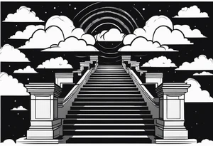 Staircase that leads through the clouds to heaven and ends at the gates of heaven. At the end there is a bright light tattoo idea