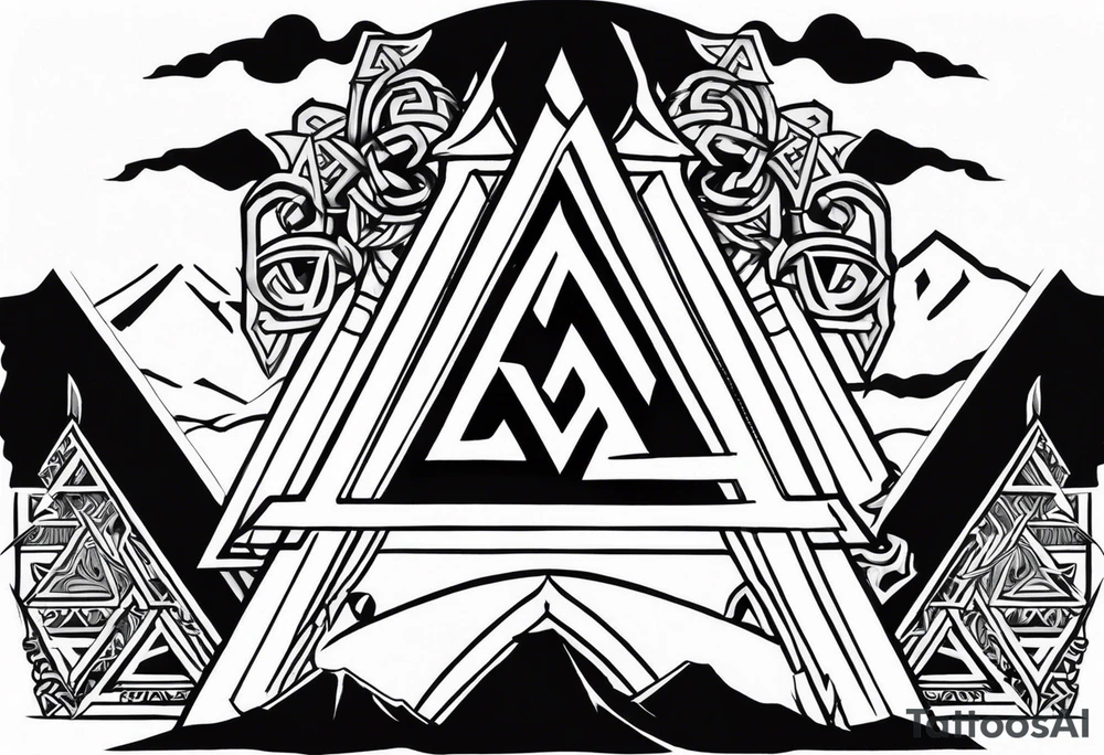 Valhalla  sword shield axe Valknut fog stairs tattoo idea