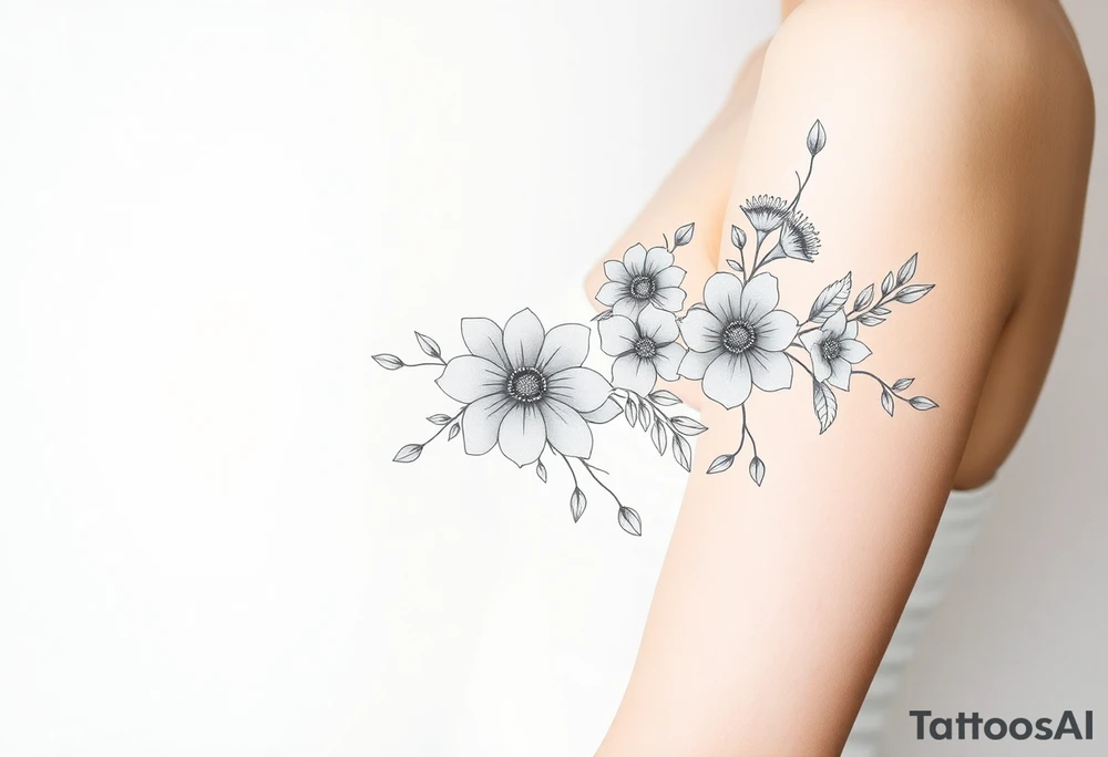 floral composition with japanese vibe, mutiple ornemental patern and leaf tattoo idea