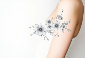 floral composition with japanese vibe, mutiple ornemental patern and leaf tattoo idea