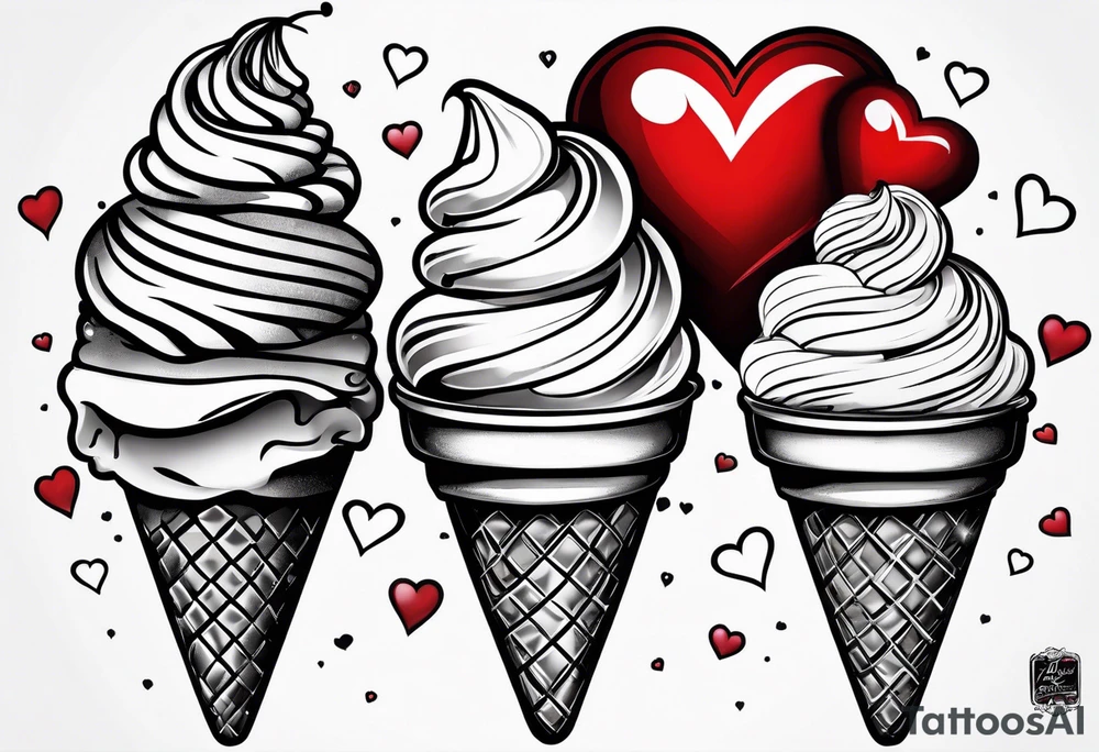 black and white ice cream cone with small red heart on it somewhere. tattoo idea