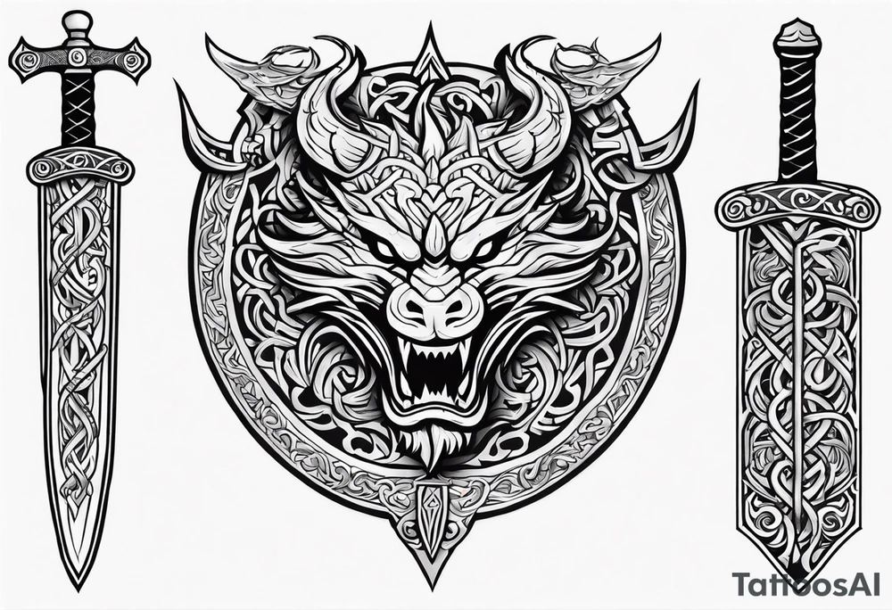 Viking sword Valhalla sheild dragon tattoo idea
