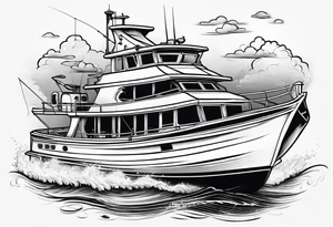 Fishing boat with race helmet tattoo idea