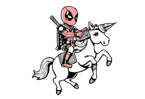 Deadpool riding cartoon unicorn shooting Rocket tattoo idea
