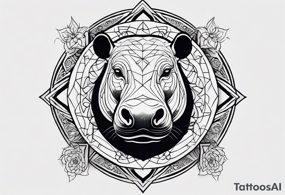 Very asymmetrical, +geometric pattern, with realistic full moon, with seeious looking hippo, +zen feel, + Buddhism touch, +tribal, +geometric
with wintersweet flower bud, +portrait orientation, +inkart touch, tattoo idea