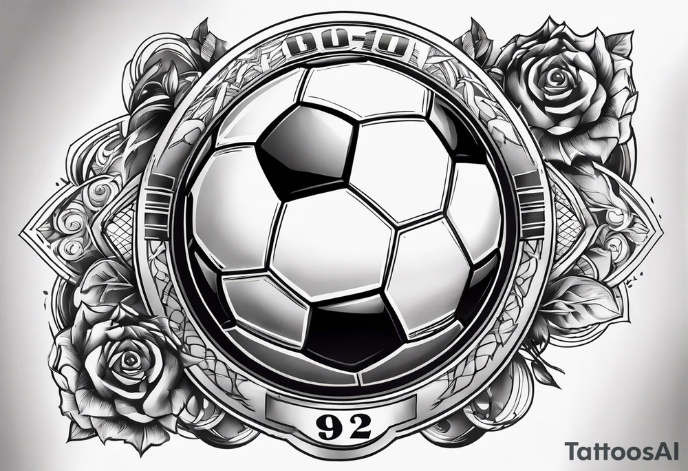 Soccer tattoo with VA and 92 number for the year I was born tattoo idea