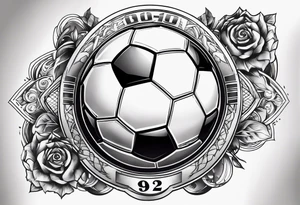 Soccer tattoo with VA and 92 number for the year I was born tattoo idea
