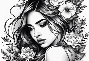 Girl crying, flowers, ropes tattoo idea