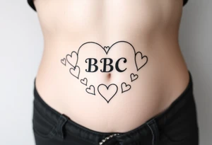 text reading "BBC" across a womb tattoo surrounded by hearts tattoo idea
