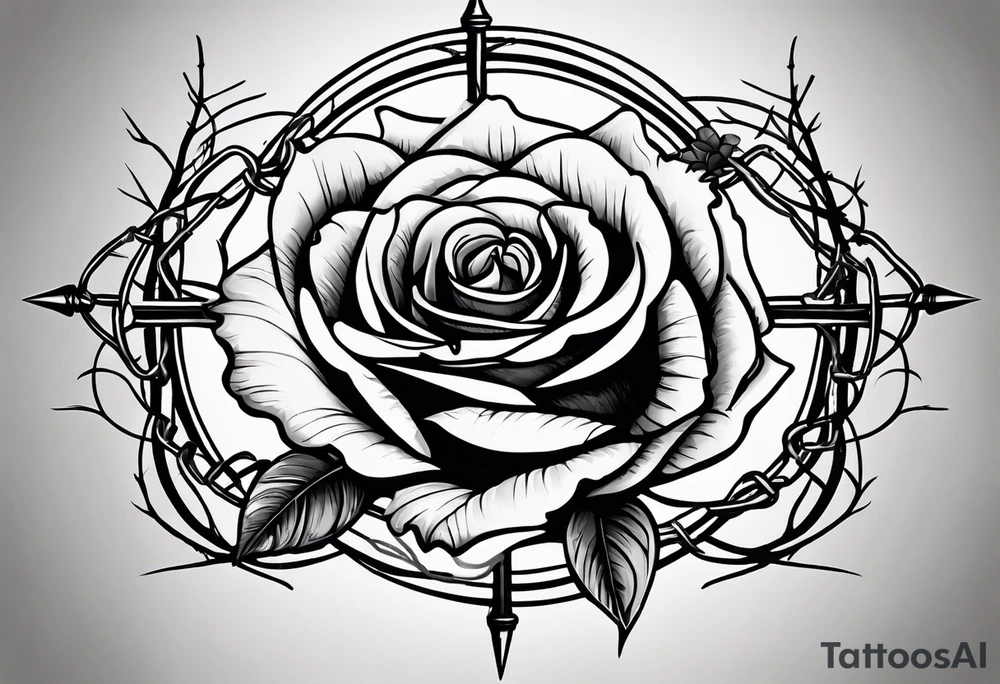 roses with thorns and barbed wire intertwined tattoo idea