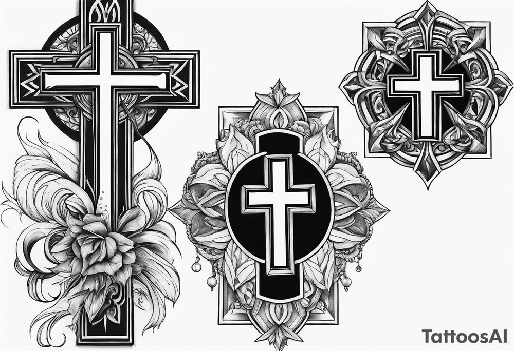3 crosses with shading and a quote around it tattoo idea