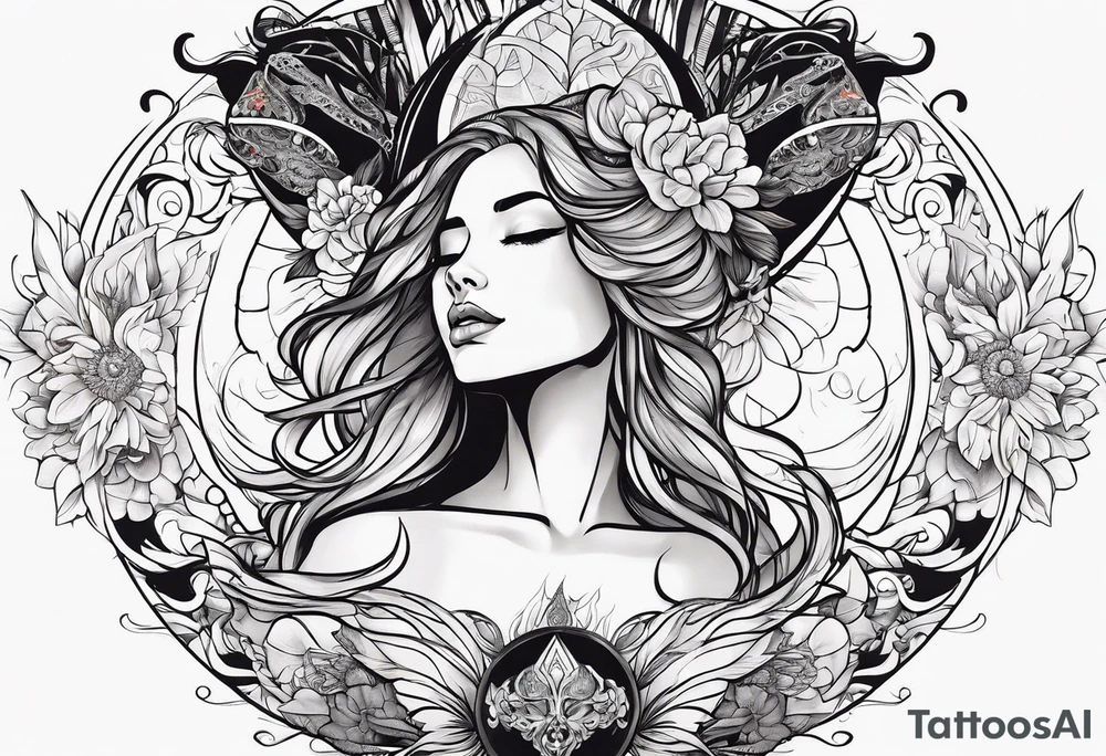 Resurrection Beautiful woman rising from her dead self to inner peace and self-love tattoo idea
