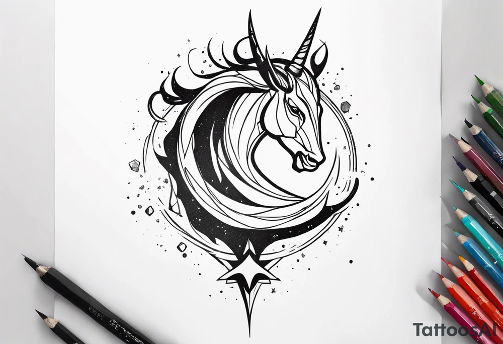 exploding capricorn tattoo idea