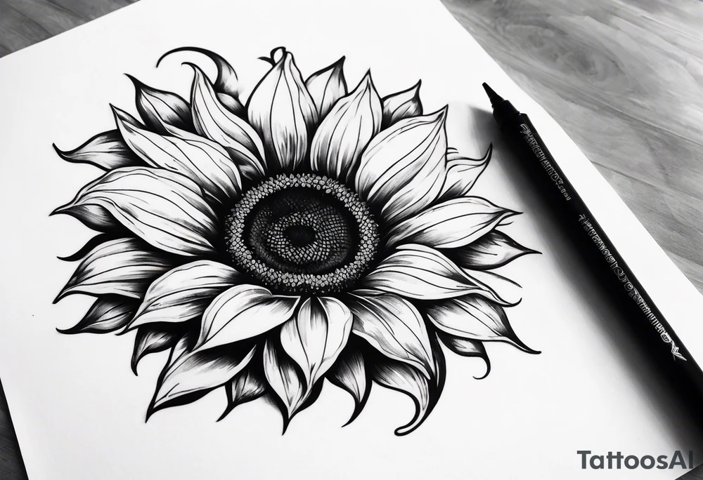 Realistic Horseshoe around a sunflower tattoo idea