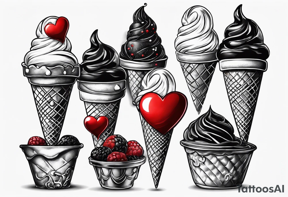 black and white ice cream cone with small red heart on it somewhere. tattoo idea