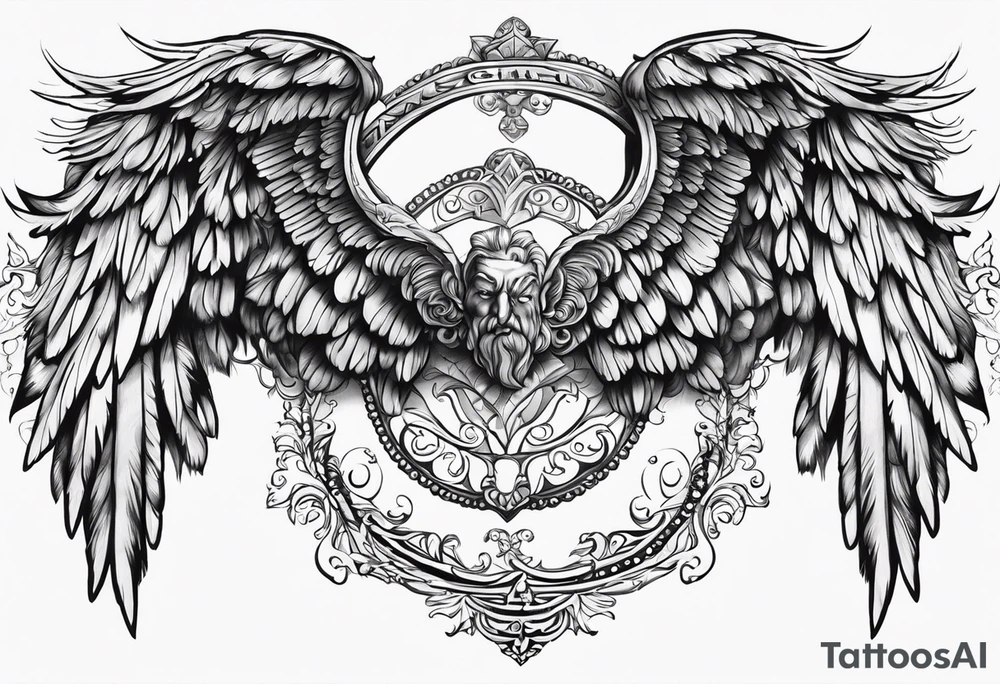 The word Glenn on a banner with angel Wings tattoo idea