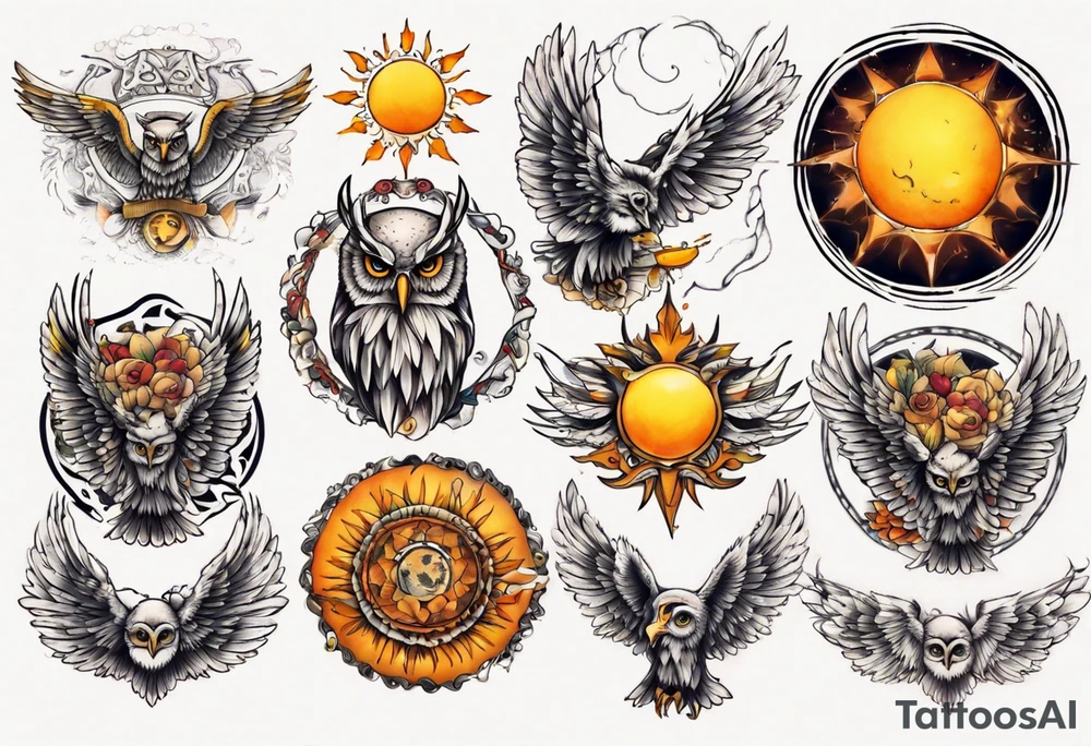 Sonne Eule tattoo idea