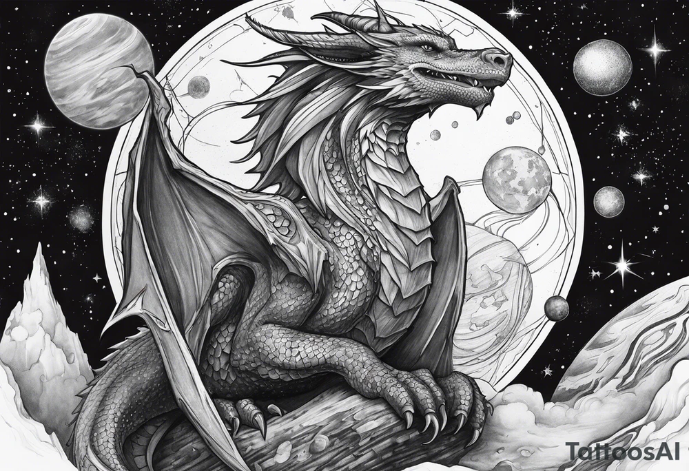 Wizard dragon in space planets tattoo idea