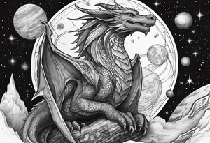 Wizard dragon in space planets tattoo idea