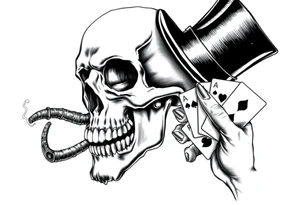 a skull with mustache, a big cigar in his mouth,top-hat on his head and playing cards in a hand. tattoo idea