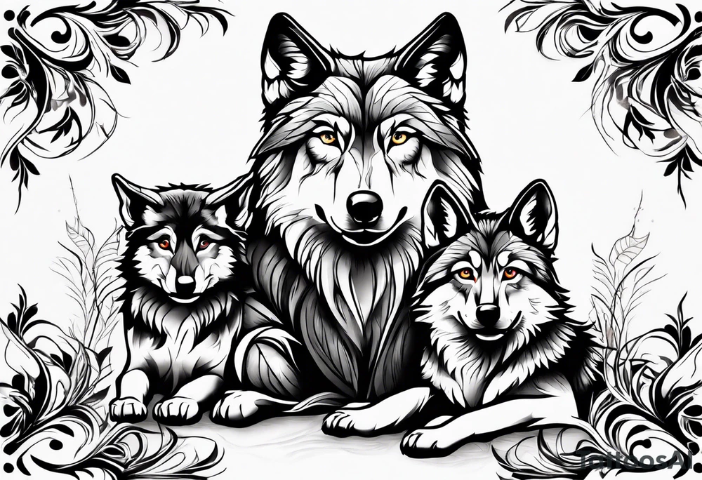 Wolf wit 2 cubs tattoo idea