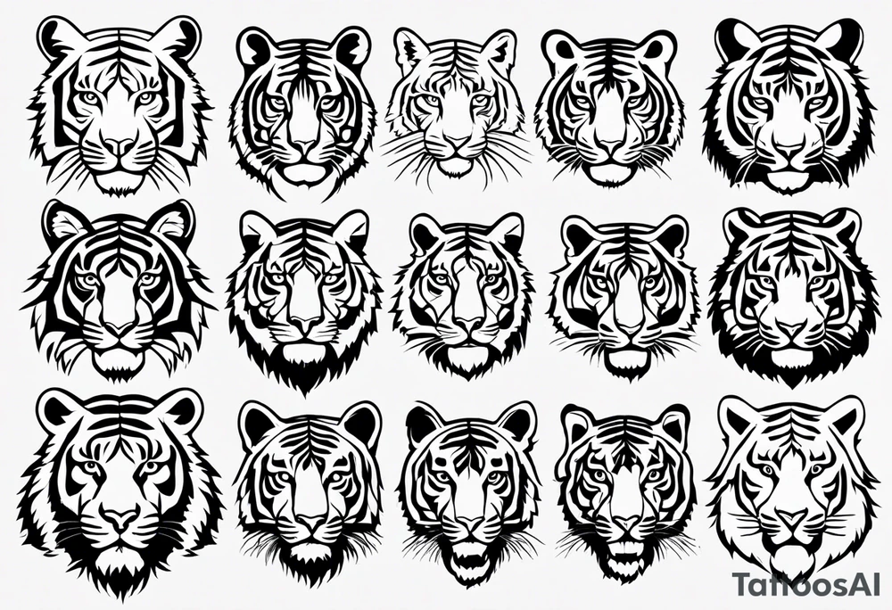 Variety of tigers faces flash sheet tattoo idea