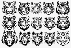 Variety of tigers faces flash sheet tattoo idea